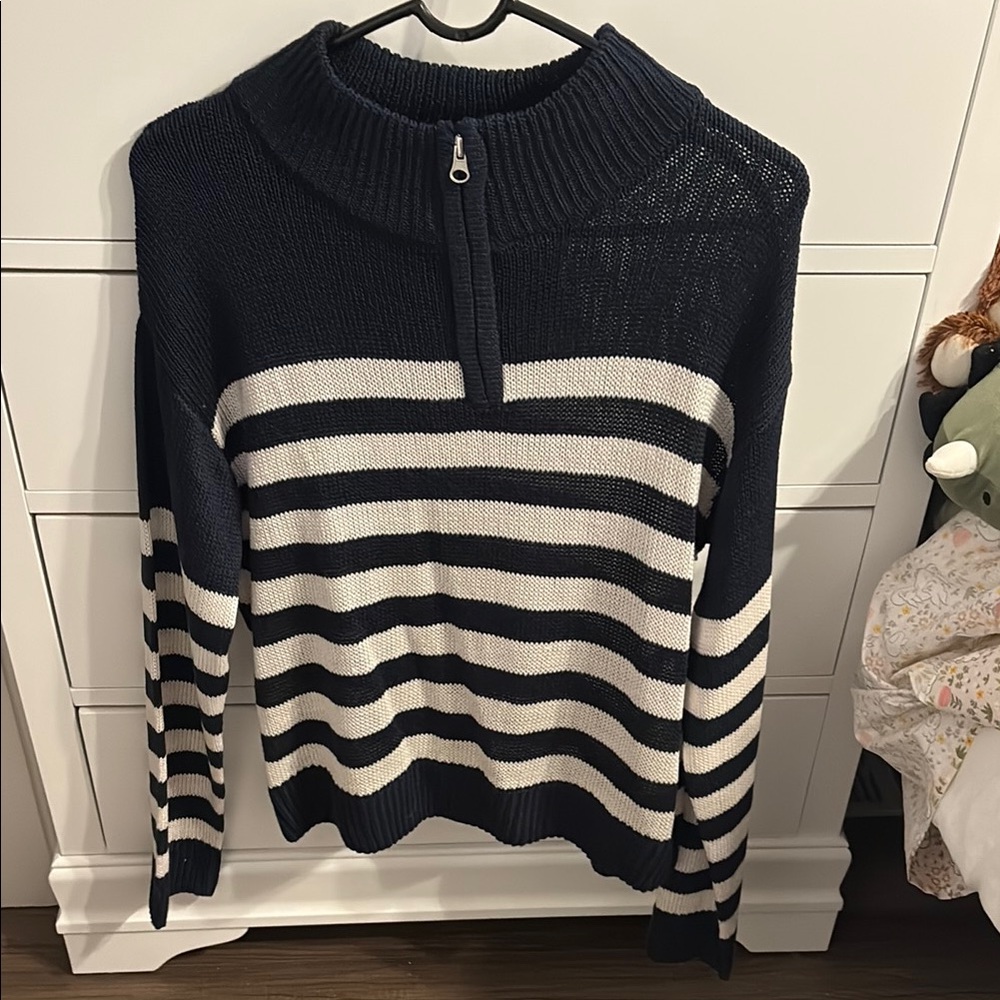 Francesca's Collections Navy and White Striped Sweatshirt
